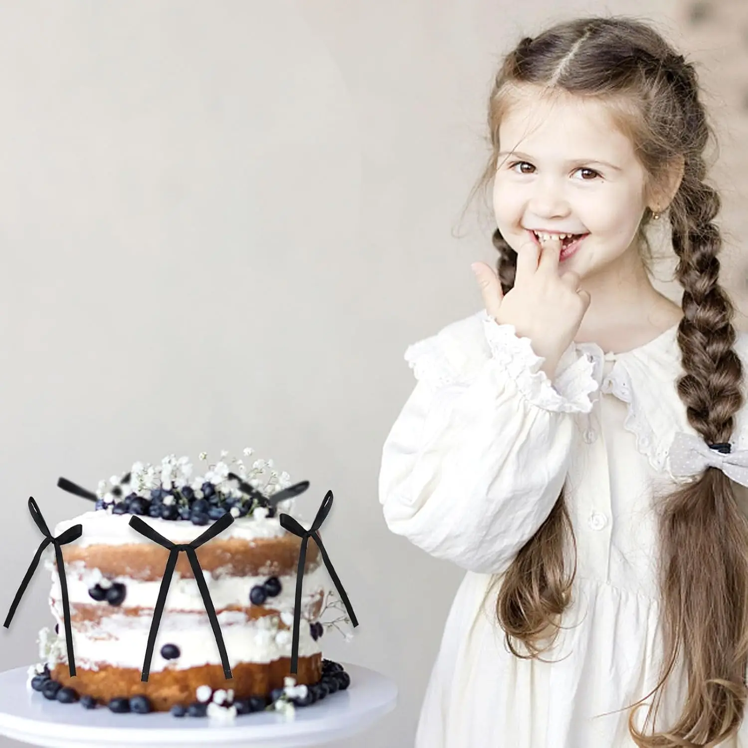 Kuchen-Topper mit Schleife, schwarze Bänder, Schleife, Kuchendekorationen für Geburtstag, Babyparty, Hochzeitstag, Neujahr, Partyzubehör – Detail 13