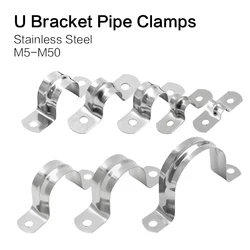 20Pcs M5-50 Rigid Pipe Strap, Stainless Steel 2 Holes Cable U Bracket Pipe Clamp for Fixing Pipe or Cable, 5-50mm(0.2-1.97inch)
