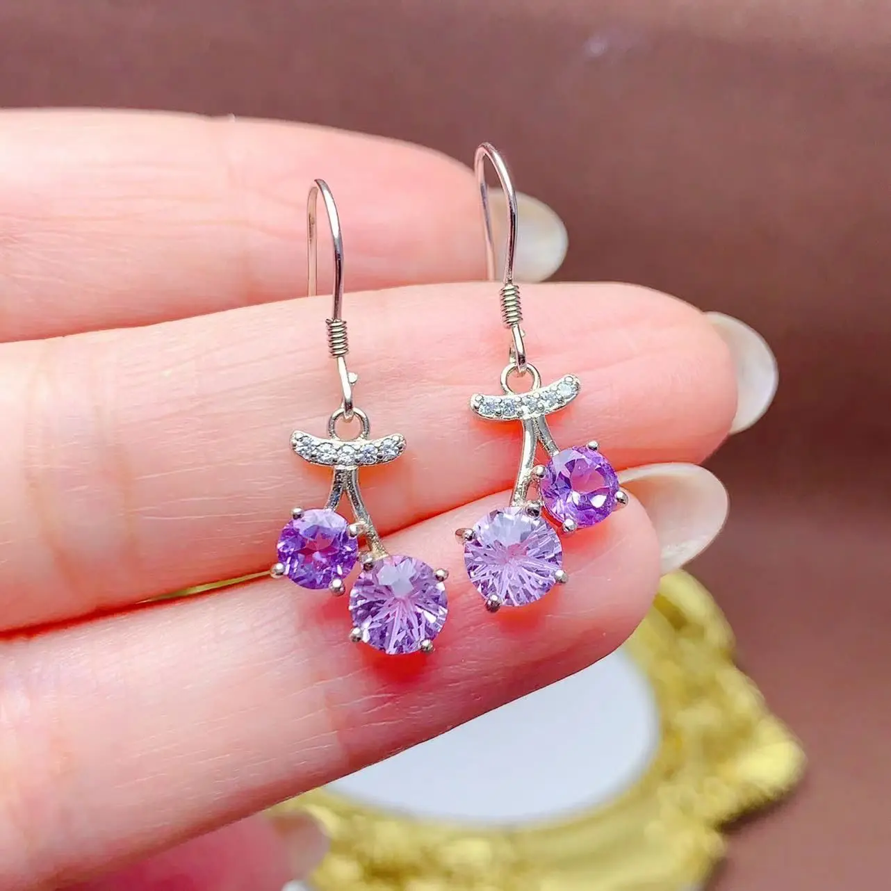 

Best Seller ZECAA Amethyst Drop Earrings Jewelry With Natural Amethyst Stone 6*6mm For Woman Amethyst Drop Earrings Jewelry