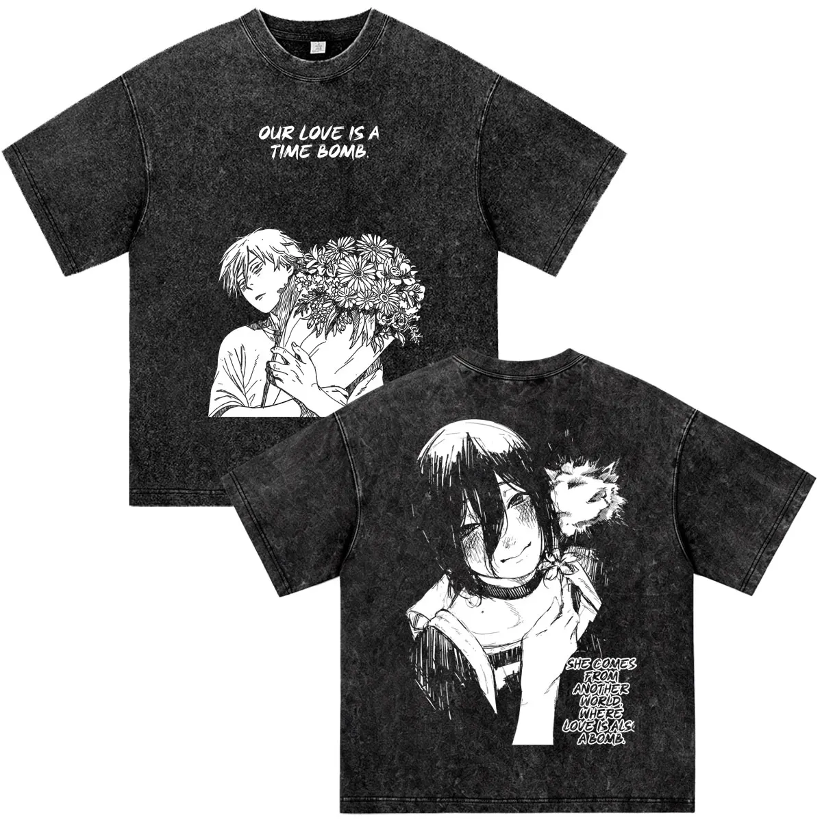 Washed Vintage Japan Anime Chainsaw Man Denji Pochita T Shirts Men Women Harajuku Fashion T-shirts Loose Cotton Casual T Shirt