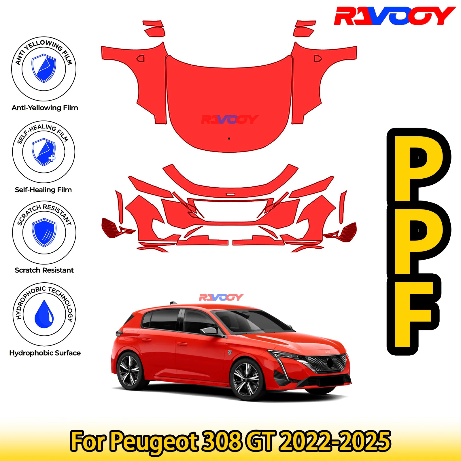 

For Peugeot 308 GT 2022-2025 Glossy Matte Black Precut front PPF Kit Paint Protection Film