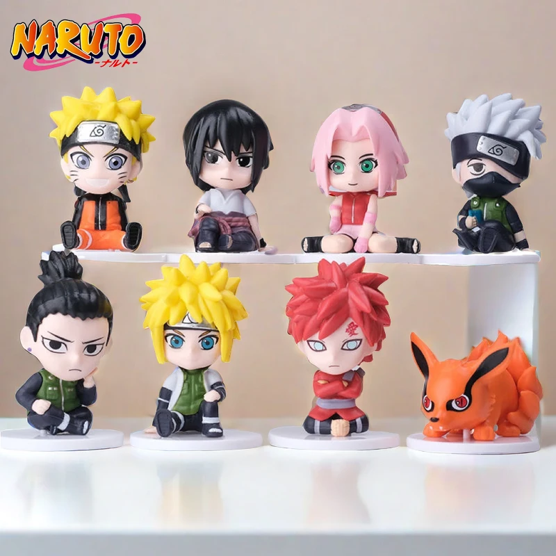 8pcs Set Naruto Kawaii Q Version Anime Figure Hatake Kakashi Kurama Sasuke Model Collect Ornaments Figurine Children's Toy Gifts