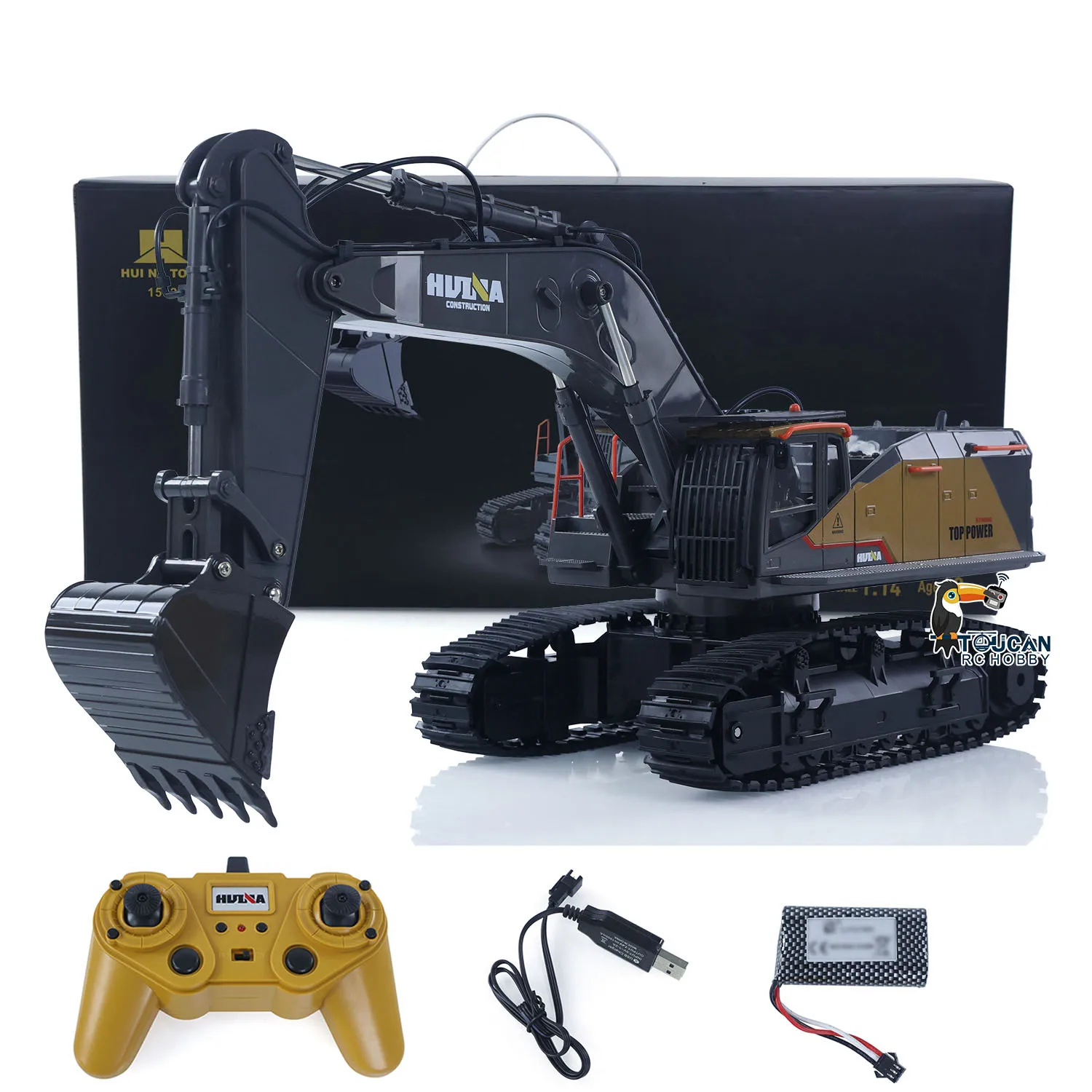 

Toys HUINA 1/14 2.4G 1592 RTR Tracked RC Excavator Truck Car TOUCAN Radio Control Model Light Sound Outdoor For Boys TH18065
