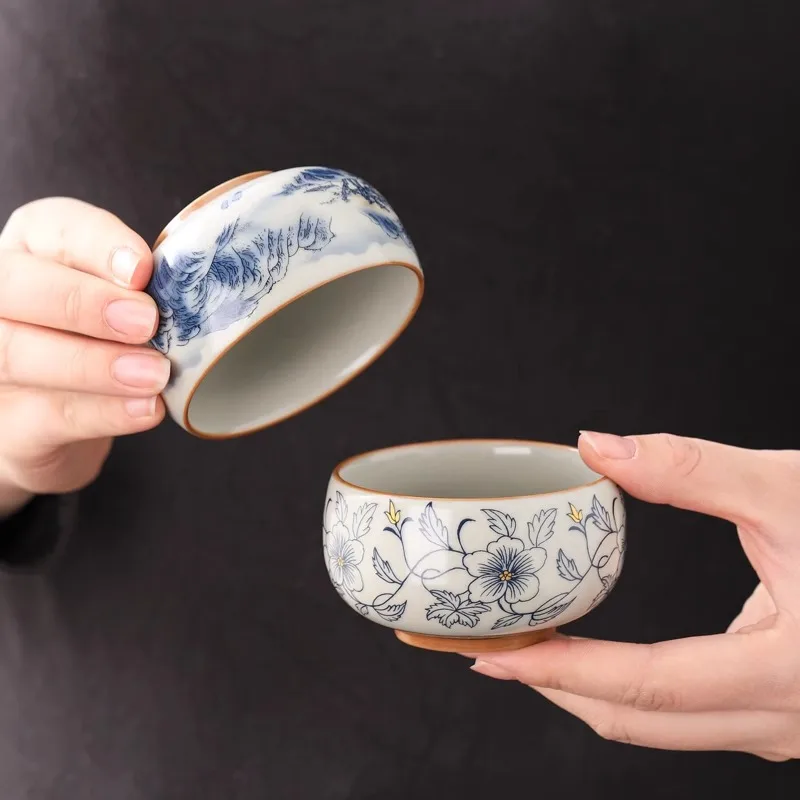 Neue Beige Ru-Keramik Teetasse Kung Fu Gongfu Tee-Set Porzellan Vintage Blau-Weiß für Zuhause und Büro