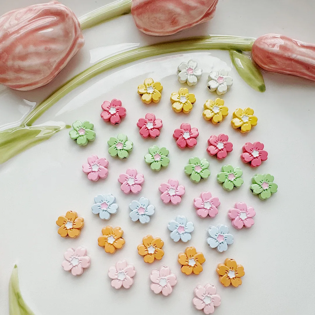 10Pcs 10MM Kawaii Baking Paint Flower Alloy Beads Charms For Jewelry Making DIY Earrings Bracelet Accessories Findings Wholesale