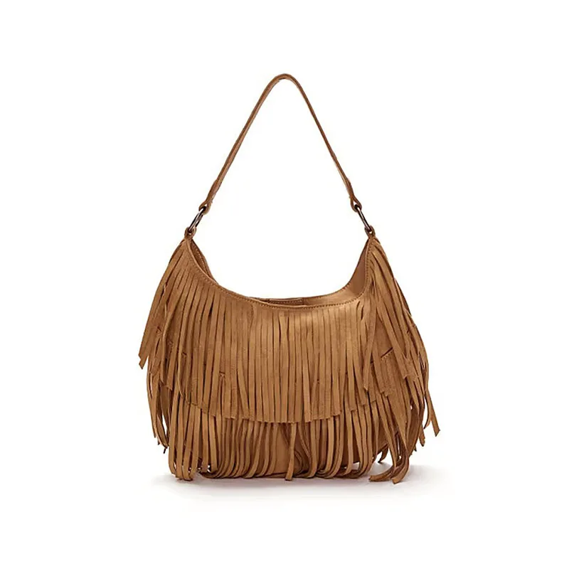 

Vintage Fringe Crossbody Bag Fashion Suede Handbag Trendy Tassel Crescent Bag for Women Work Shopping Travel Winter Fall
