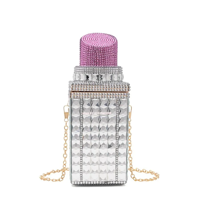

Shiny Rhinestones Lipstick-shaped Clutch Bag Chain Shoulder Cross-body Purse Glitter Diamonds Evening Bag Banquet Ball Cocktail
