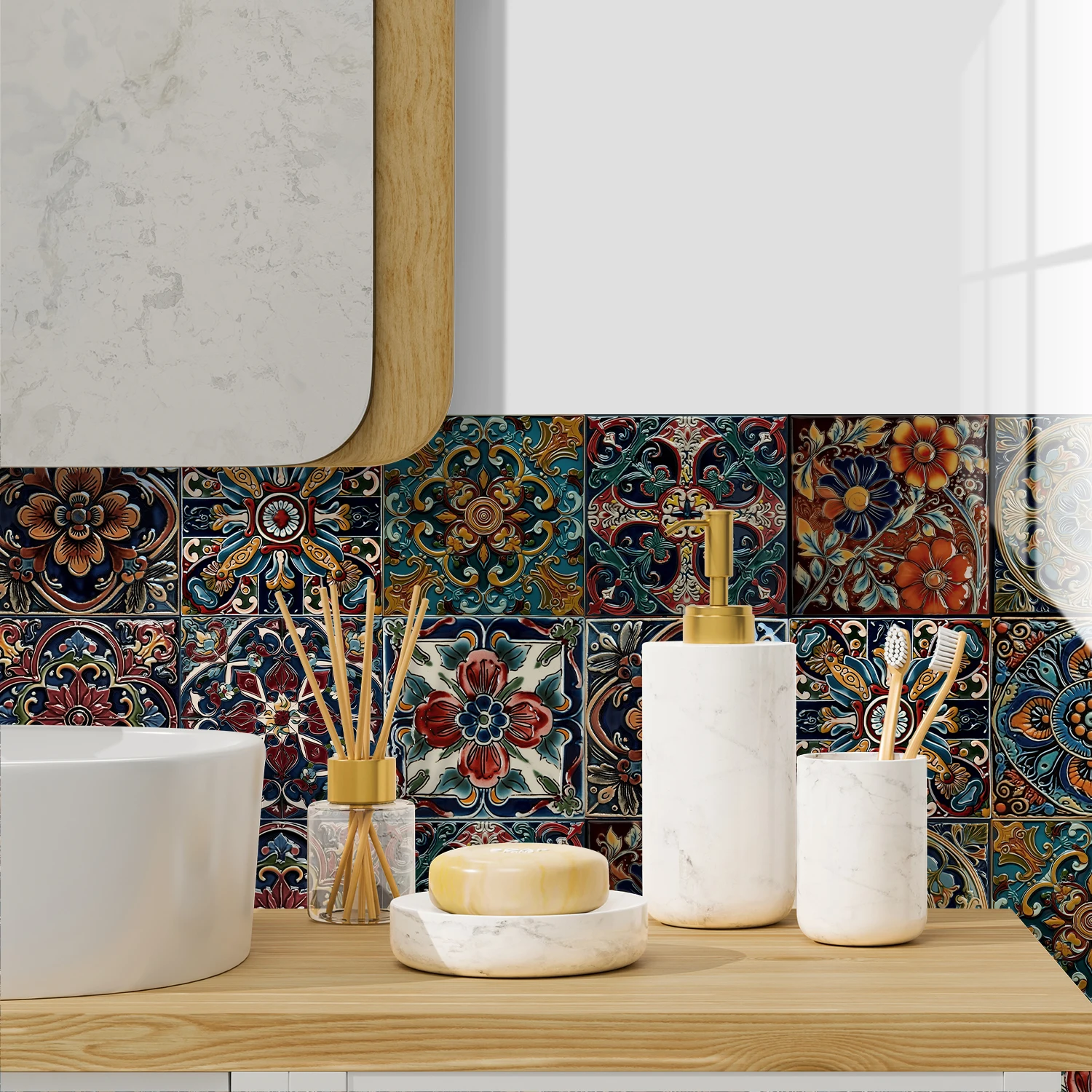 10PCS of Moroccan Relief Style PVC Waterproof Self-Adhesive Wall Stickers Peel and Stick Kitchen and Living Room Tile Stickers view 5