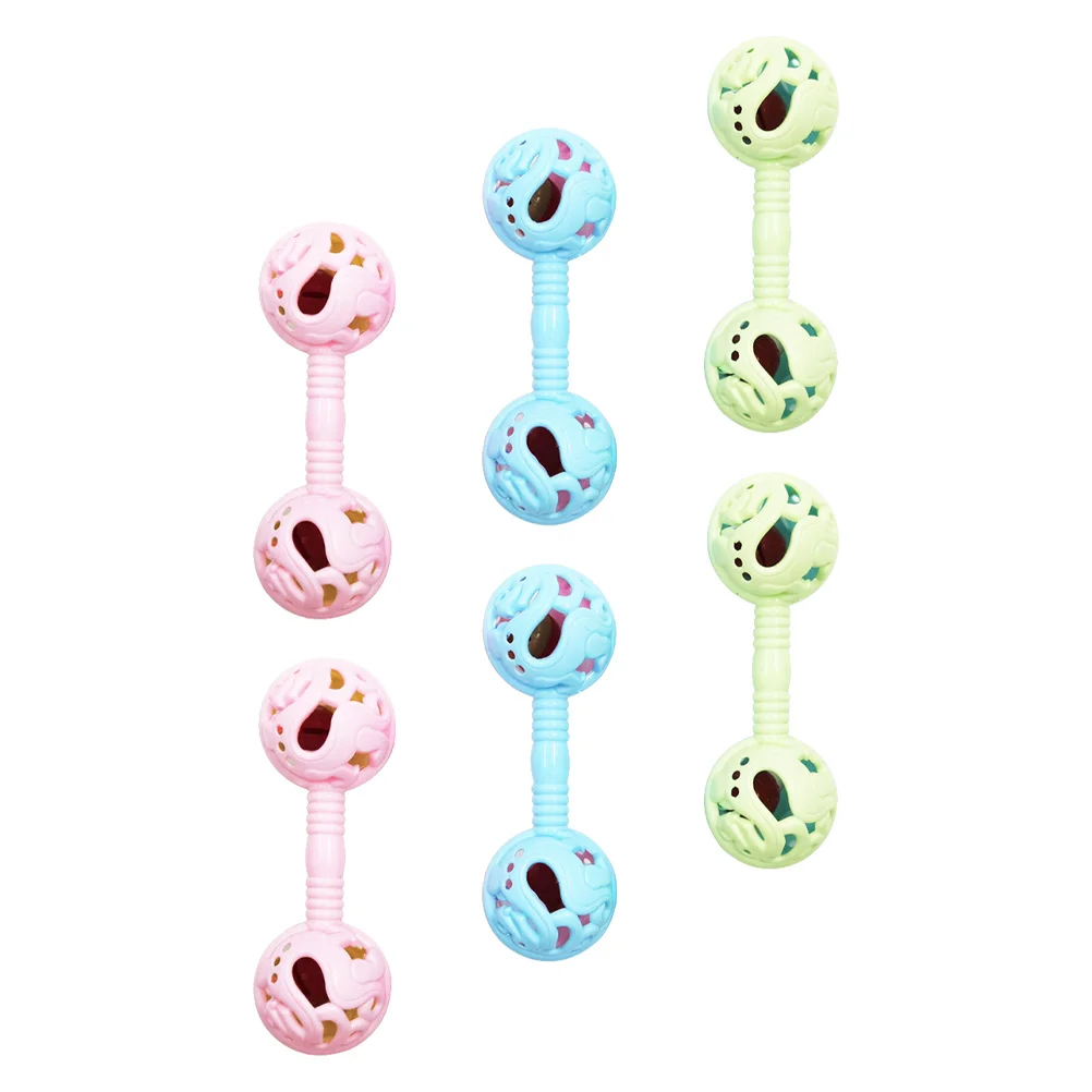 

6Pcs Adorable Infant Hand Rattle Grab Plaything Educational Dumbbell Shape Lightweight Shockproof Portable for Newborn Toddlers