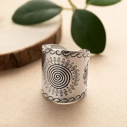 Carven Design Ethnic Style Wide Ring 925 Thai Silver Craft Vintage sunflower Mens Rings Domineering Banquet Jewelry Opening