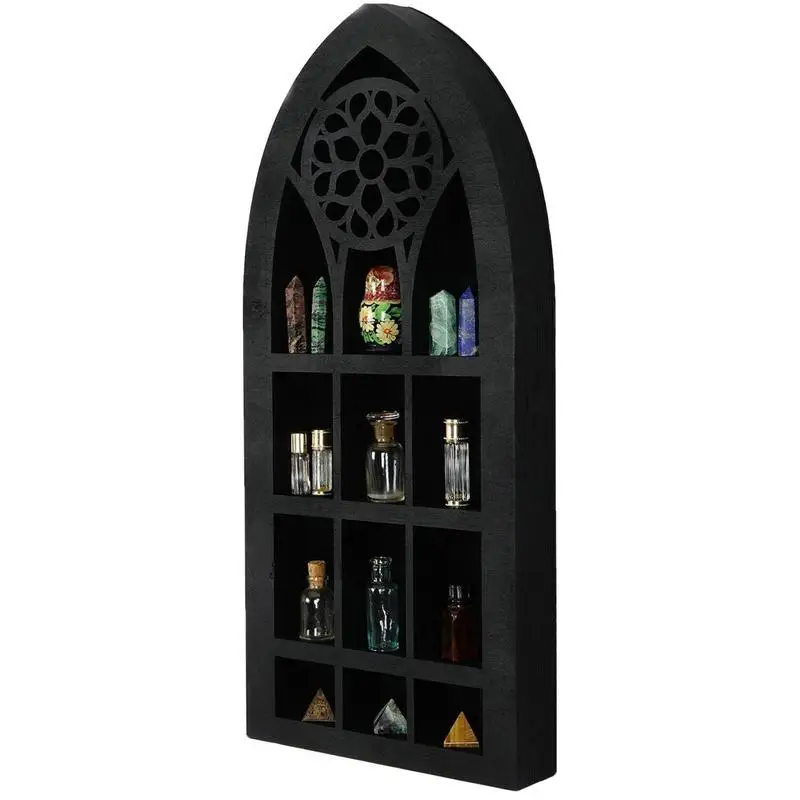 Wooden Shelf Crystal Display Case Wall Hanging Crystal Display Shelf Nail Polish Oil Spice Storage Shelf Stone Cabinet W2381