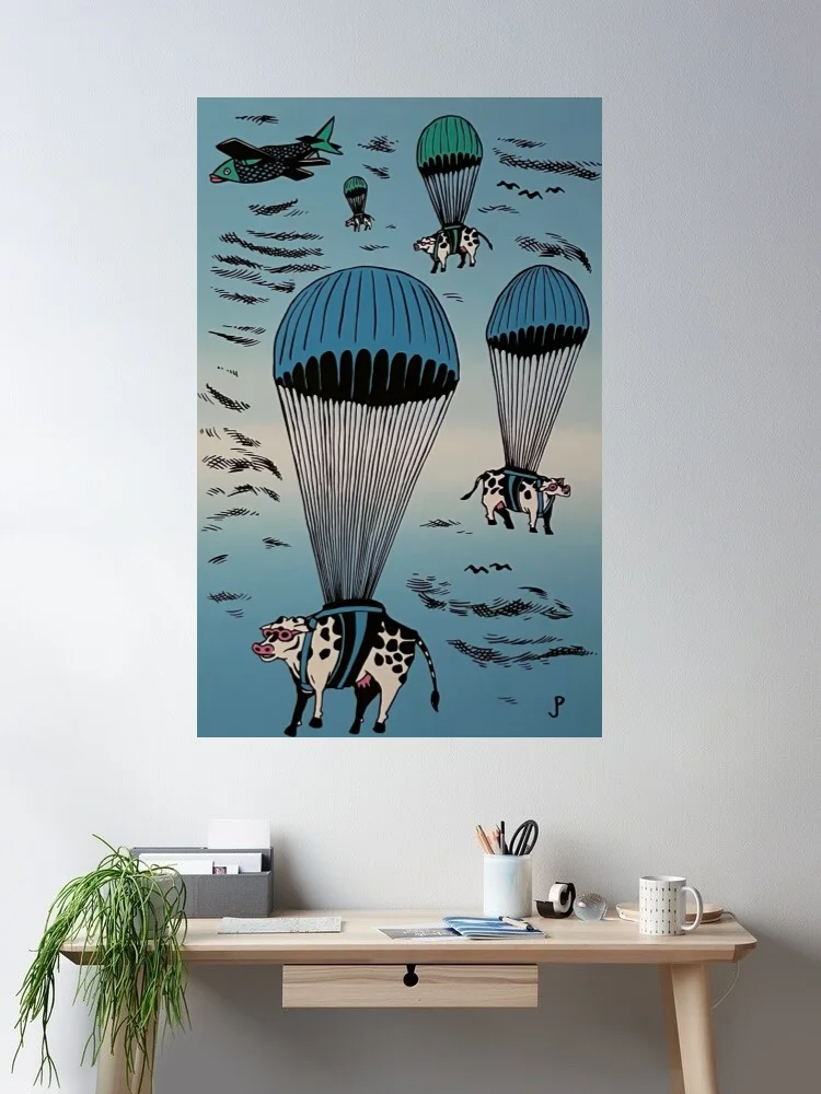 

Skydiving Cows Art Print Canvas Poster, Living Room Decor, Home Wall Picture