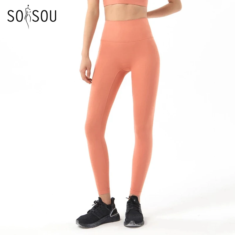 SOISOU Nylon Yoga Pants Gym Leggings Women Girl Fitness Soft Tights High Waist Elastic Breathable No T Line Sports Pants