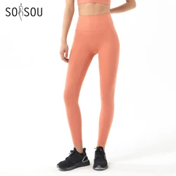 SOISOU Nylon Yoga Pants Gym Leggings Women Girl Fitness Soft Tights High Waist Elastic Breathable No T Line Sports Pants