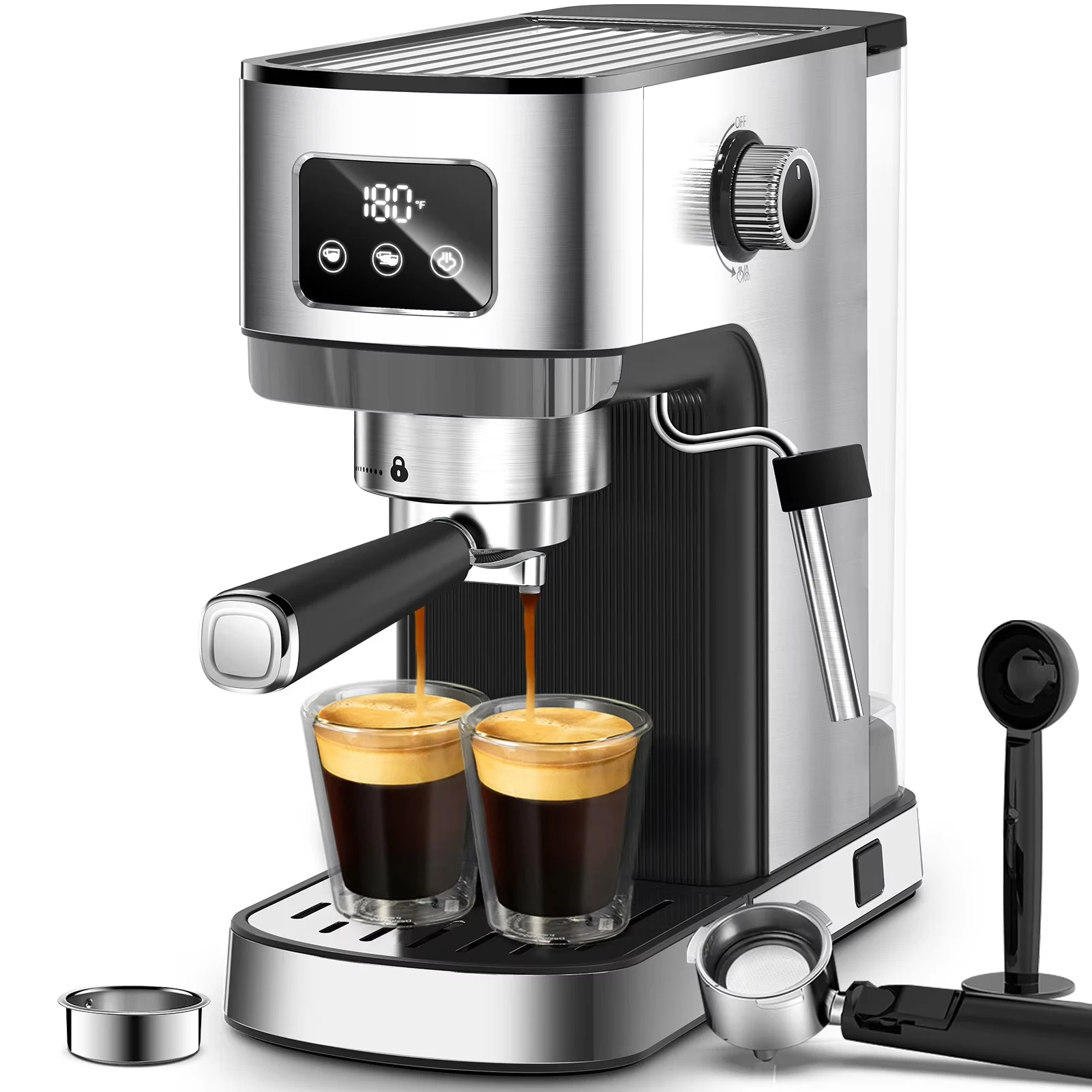 

Household Coffee Machine Semi-automatic Italian Drip Pressure Steam Small Espresso LED Display Coffee Machine