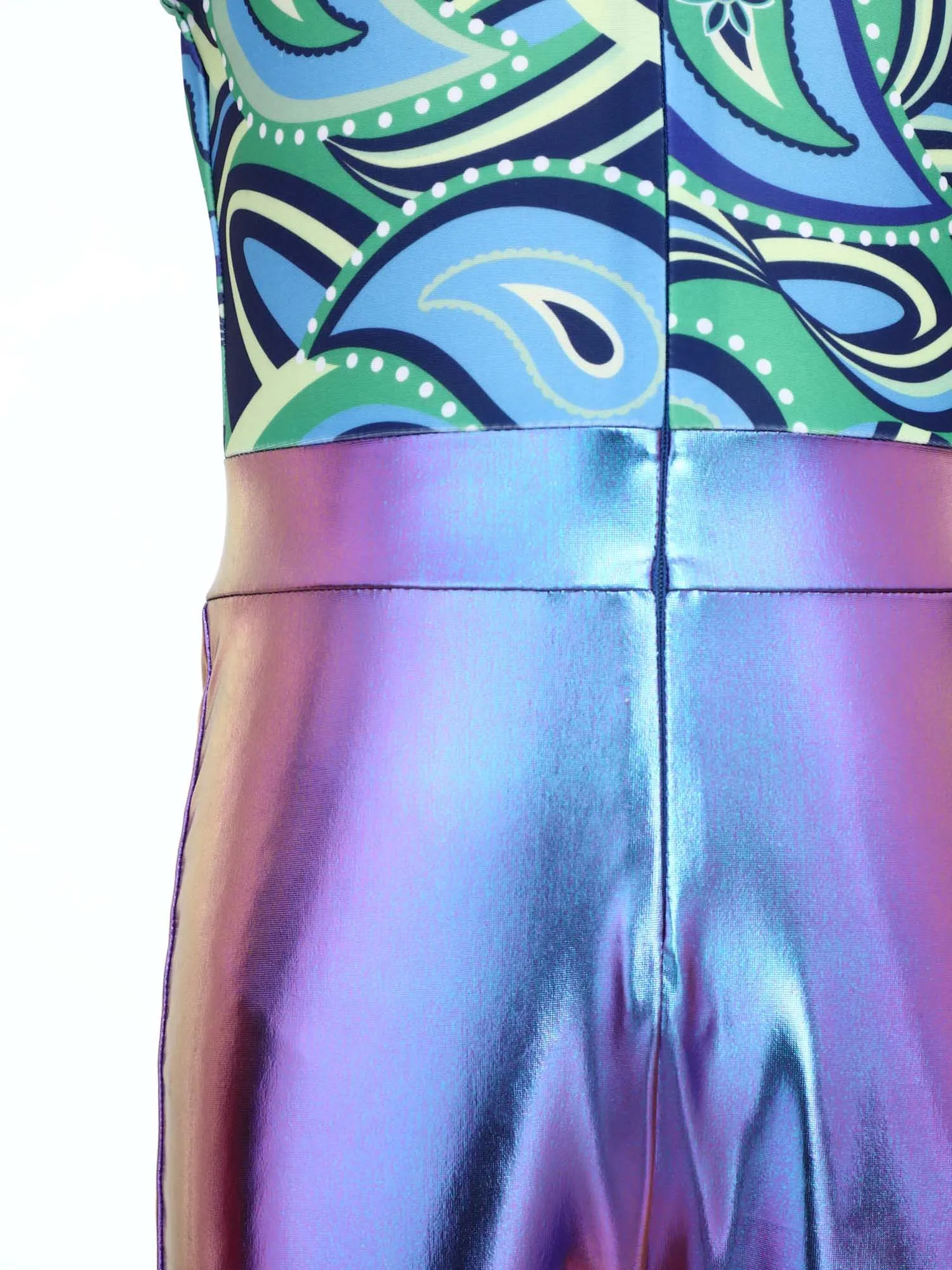 Kids Boys Shiny 70s Disco Flared Jumpsuit Halloween Print Hippie Costume Metallic Bell Bottom Pants Jazz Dance Rompers Dancewear view 6