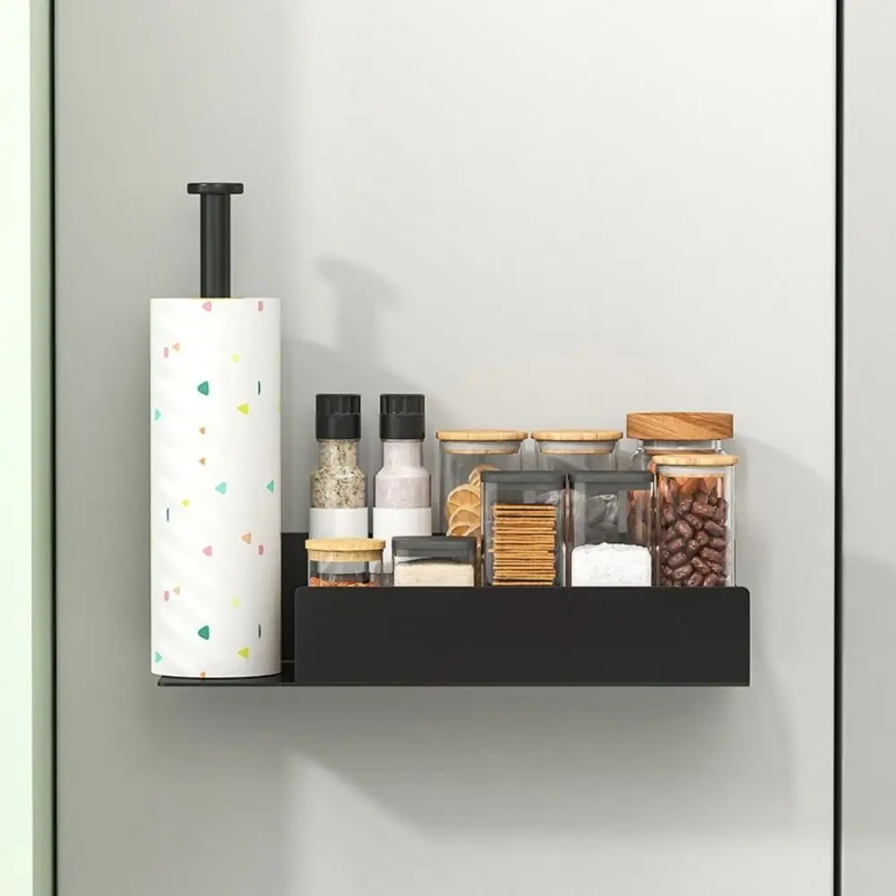 Space Saving Magnetic Storage Shelf Spice Storage Rack Carbon Steel Side Hanging Storage Rack Black Fridge Shelves