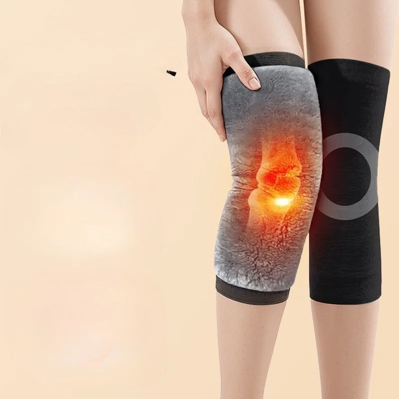 가을과 겨울 달리기와 스포츠를 위한 두꺼운 인공 토끼털이 있는 따뜻한 무릎 패드, 노인을 위한 무릎 관절 보호대