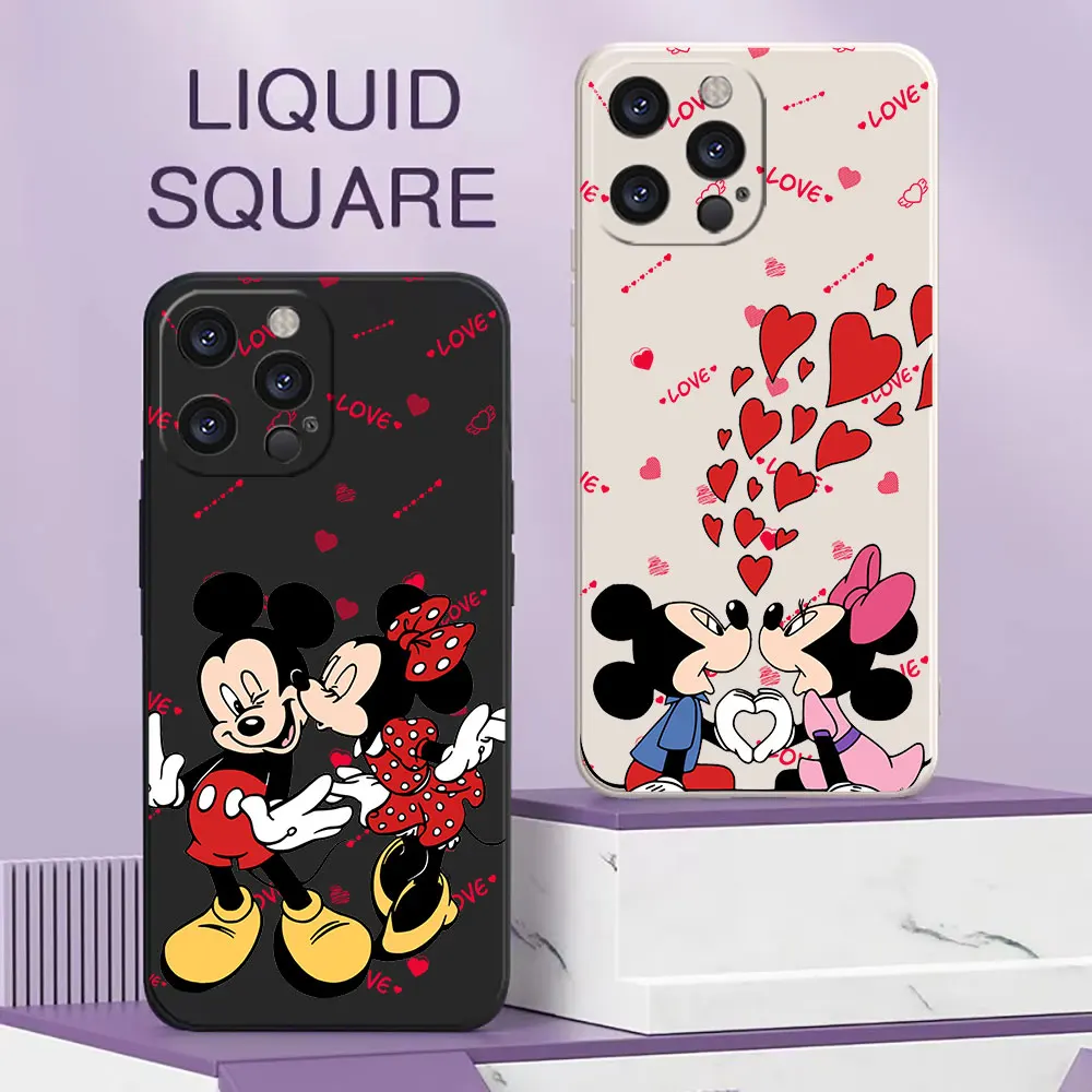 

Cartoon Couple Mickey Mouse Minnie For iPhone 16 ProMax Case For iPhone 16 15 14 13 12 11 Pro Max 15 Plus Mini Case Liquid Cover