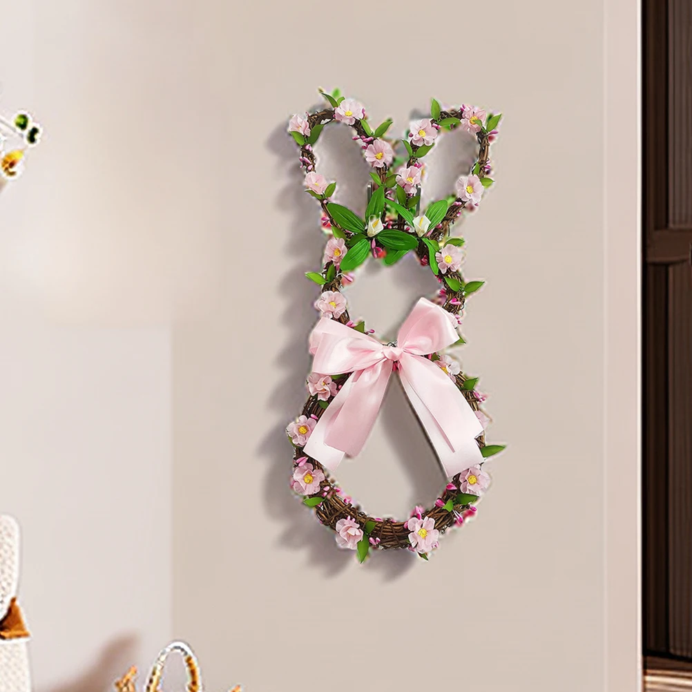

Easter Bunny Front Door Decoration Artificial Hanging Wreath Easter Party Supplies Festival Scene Decor Wall Hanging Ornament