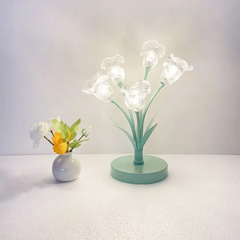 Unique LED Tulip Lamp AC Powered Flower Decorative Desk Light Multipurpose Landscape Lighting for Bedroom Living Room Study