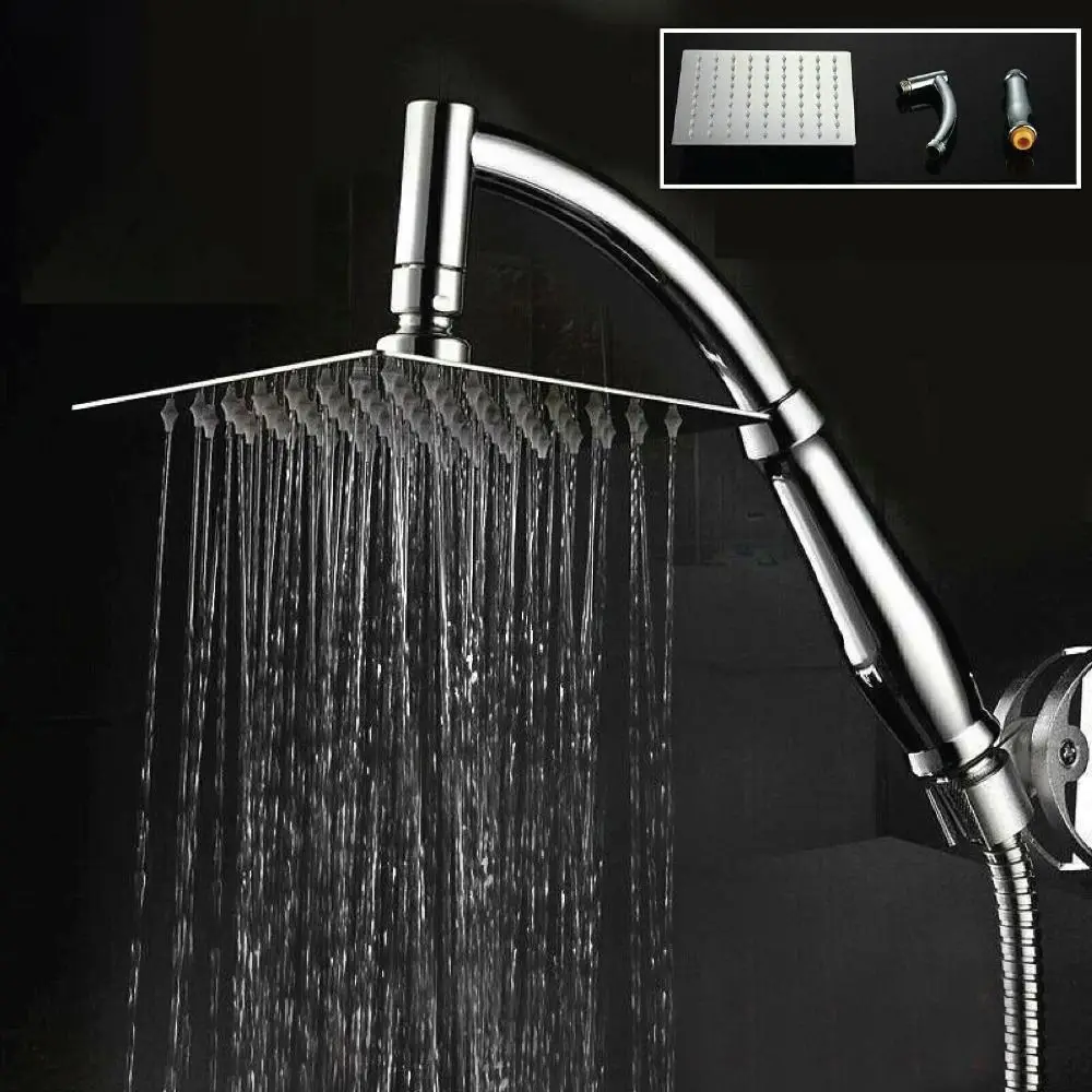 High Pressure Rainfall Shower Head Square Stainless Steel Shower Head Extender Large Curved Shower Extension