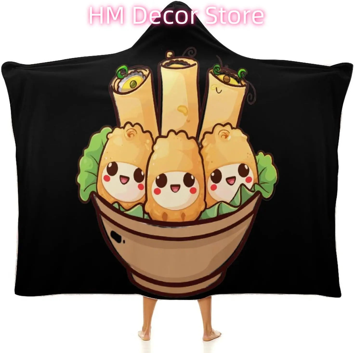 Egg Tart Dim Sum And Egg Roll Dog Wearable Hooded Blanket Warm Hoodie Throw Cape Soft Cloak Coat Shawl Wraps for Women Men