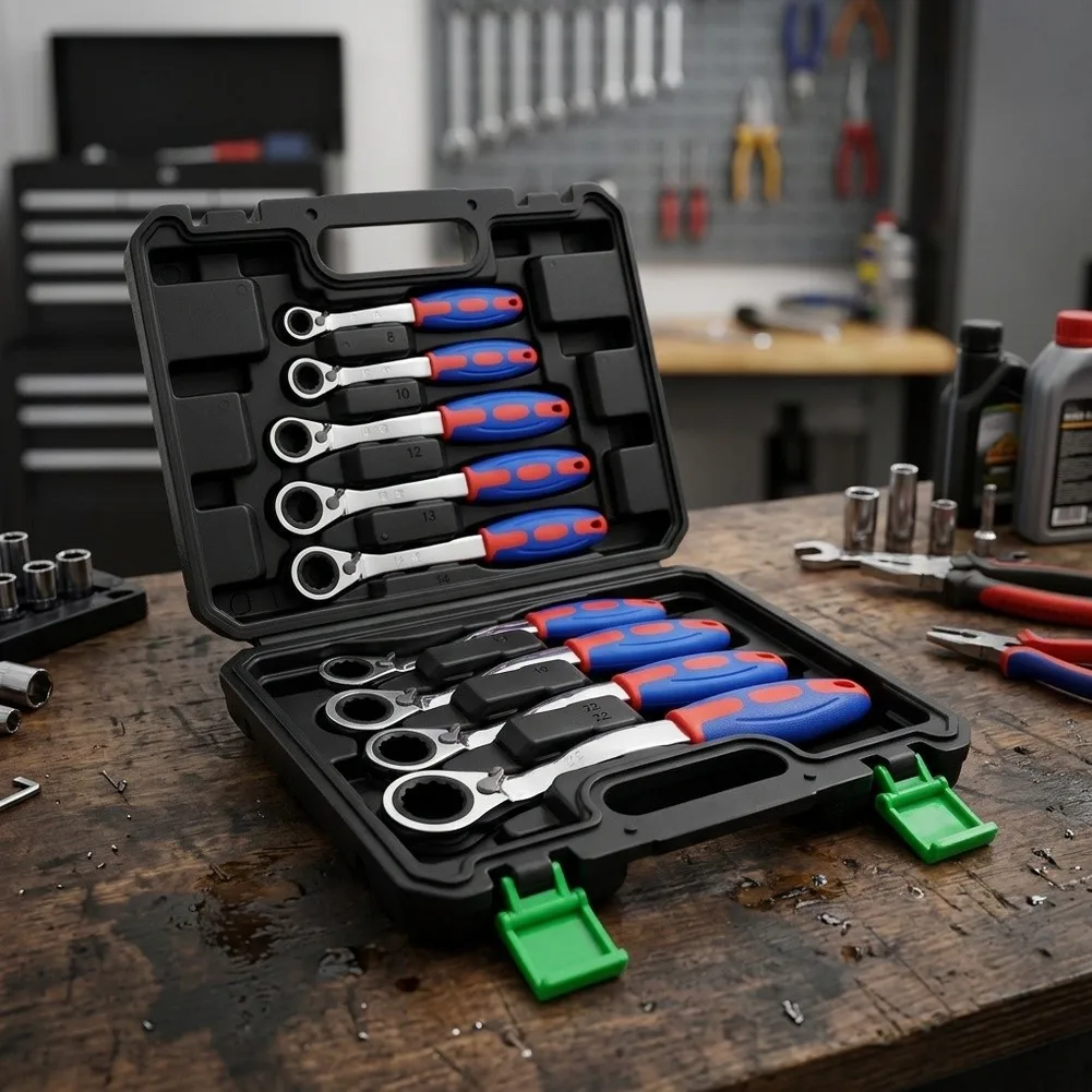 9 Piece Dual Drive Ratchet Wrench Set 72 Tooth Chrome Vanadium Steel Reversible Spanner For Automotive Household Repair Tools