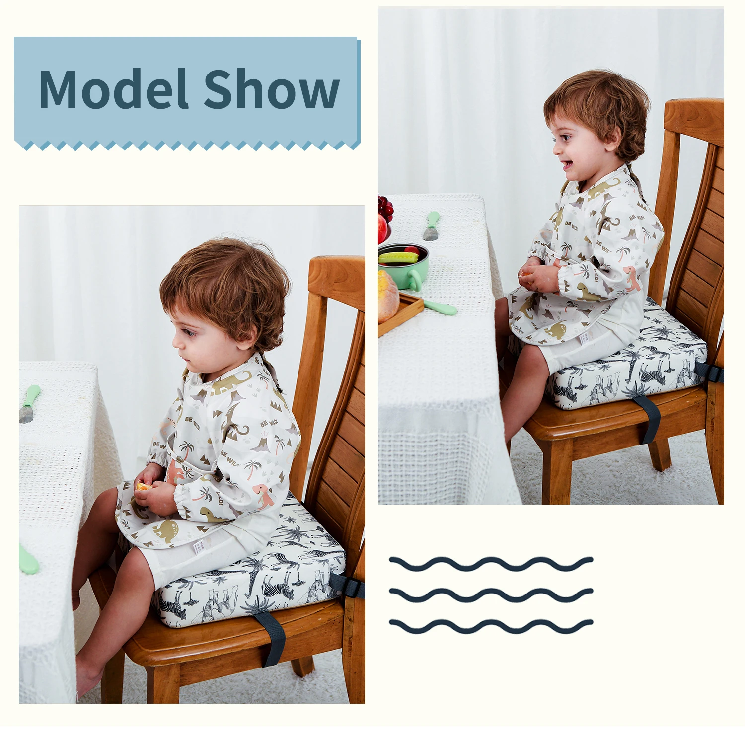 

Children Ventilate Increased Chair Pad Baby Booster Seat Portable Kids Dining Heighten Cushion Pram Chair Adjustable Removable