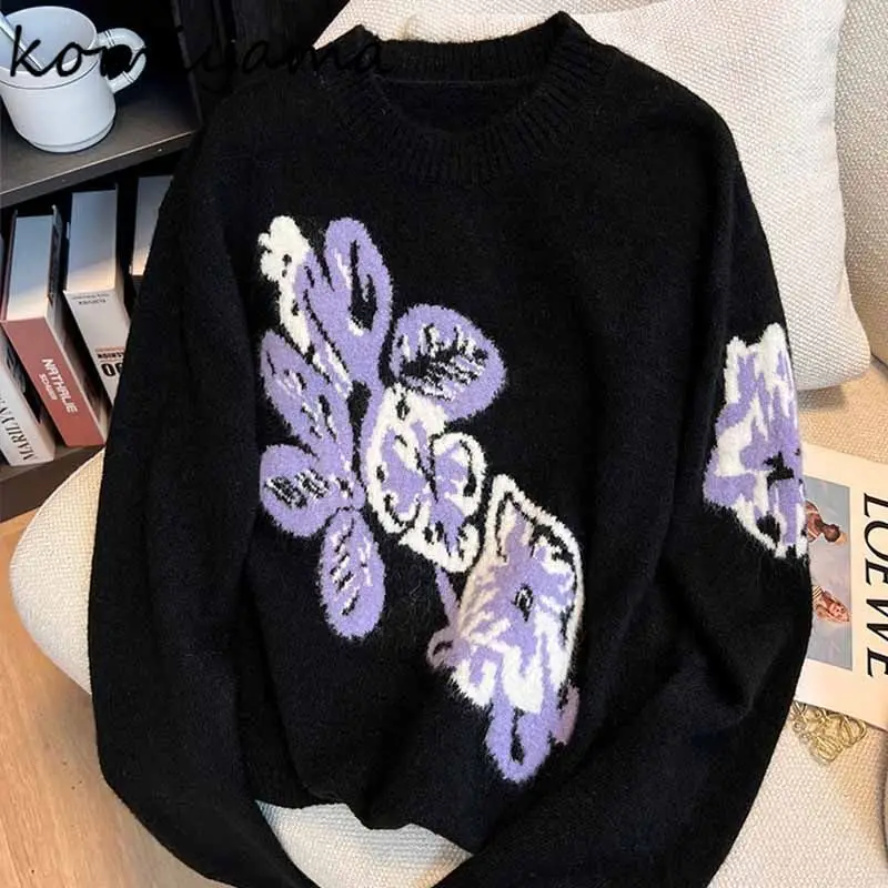 

Свободный свитер с принтом Ropa Mujer, свитер с круглым вырезом и длинными рукавами, плотная теплая одежда, женская осень-зима 2025, новые топы с затягивающим низом