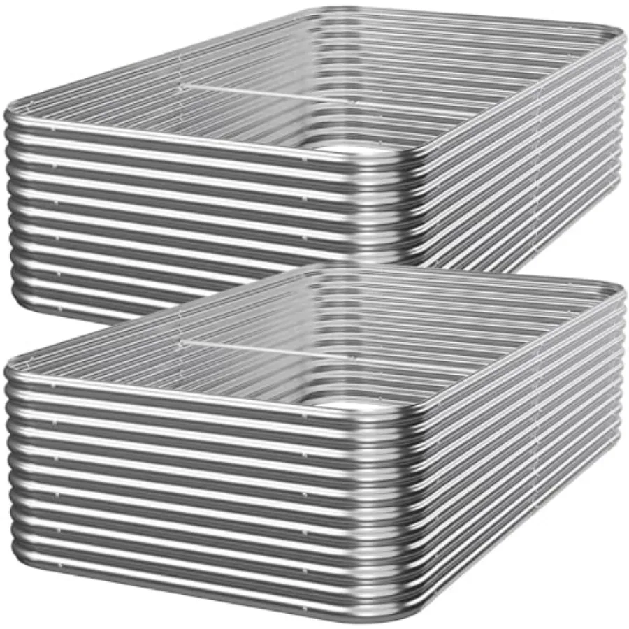 

2 шт. высокие оцинкованные металлические грядки 8x3x1.5 футов для овощей, приподнятые садовые ящики для цветов