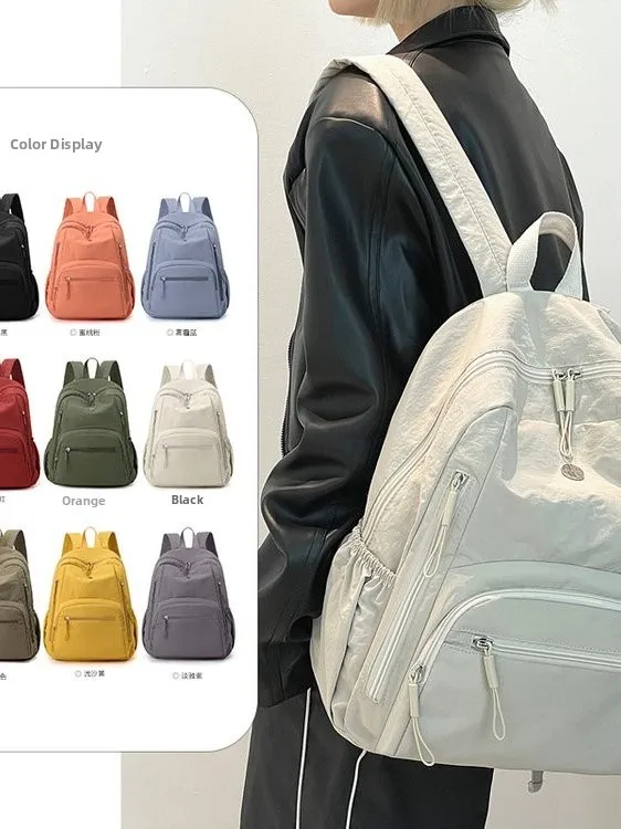 

2025 Autumn New Nylon Backpack Large Capacity Lightweight Travel Student Bag Casual Simple Style Durable Polyester