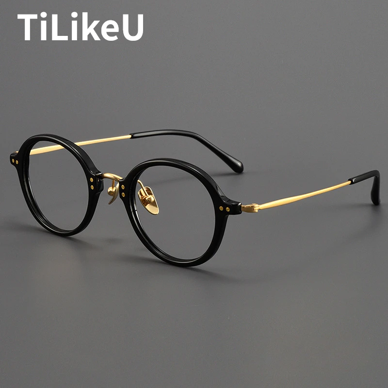 

Japanese Hand Made Titanium Acetate Glasses Frames Men Women Retro Round Leopard Eyeglass Ultra Light Myopia Glasses Frame 2024