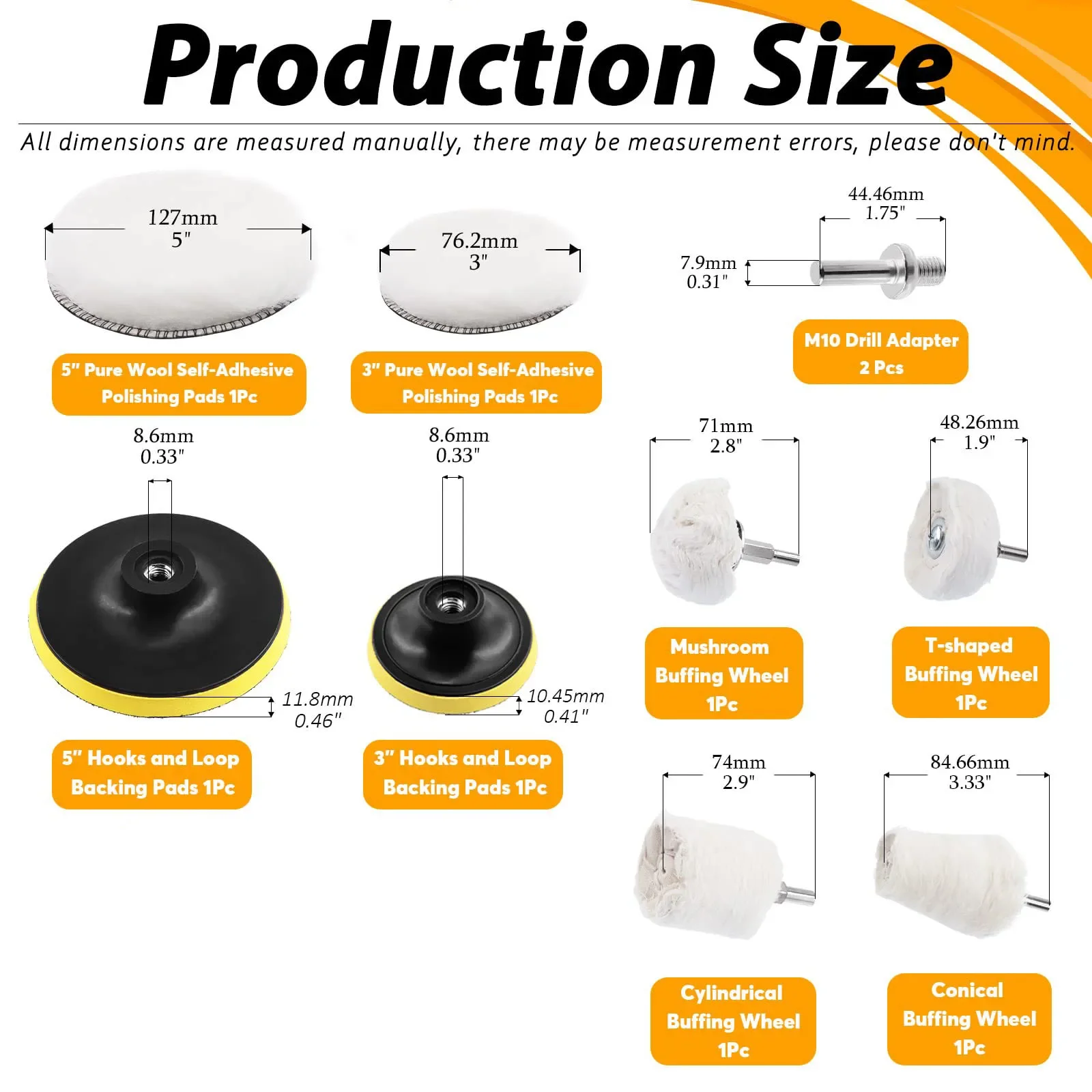 Kit de 10 Almofadas de Polimento de Lã de 3 e 5 Polegadas, Inclui Almofada de Polimento de Algodão para Polimento e Brilho de Carros