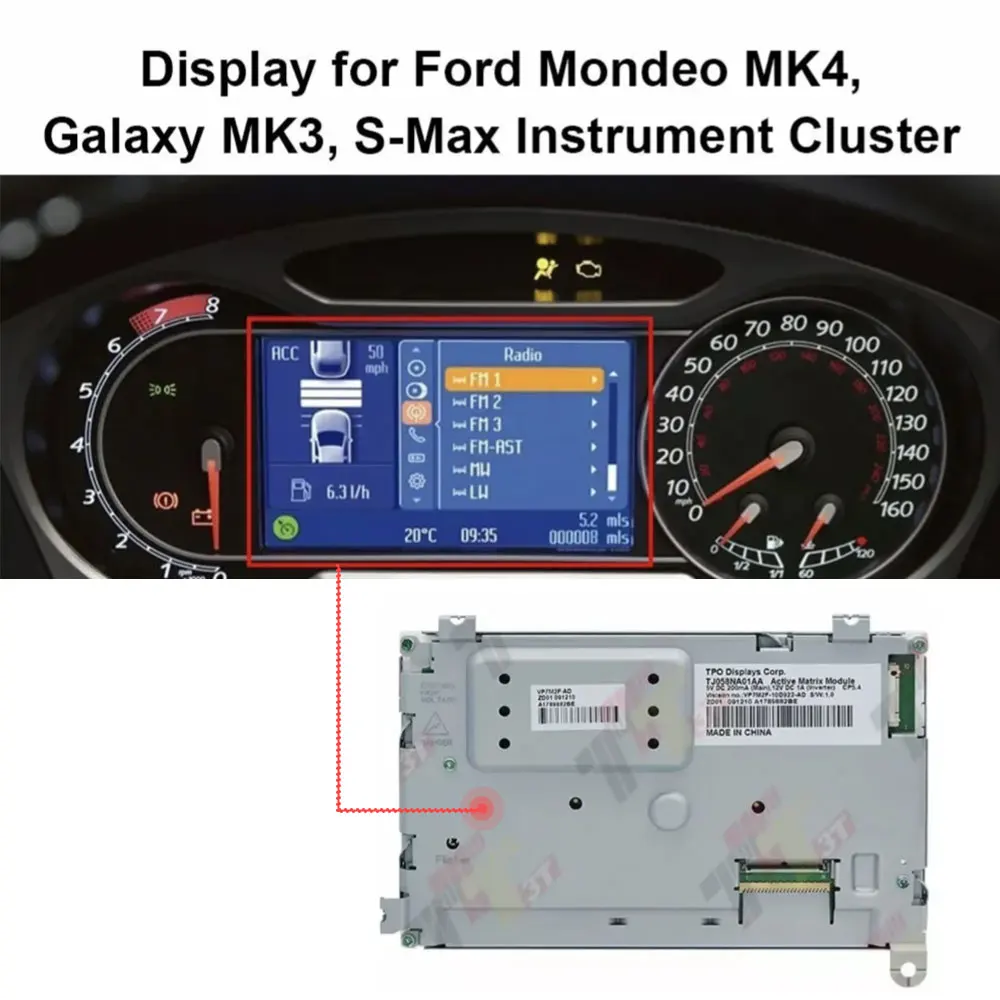 

Display for Ford Mondeo MK4, Galaxy MK3, S-Max Instrument Cluster Dashboard LCD Display Car Part Accessory