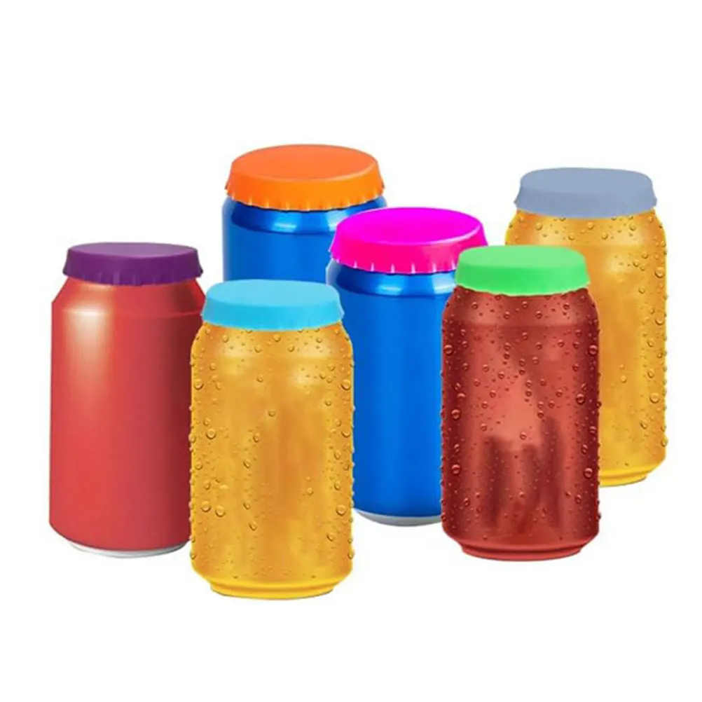 

6pcs Reusable Silicone Soda Can Lids No Leak Spill Proof Can Covers Freezer Outdoor Use Beer Canned Drinks Protector Lightweight