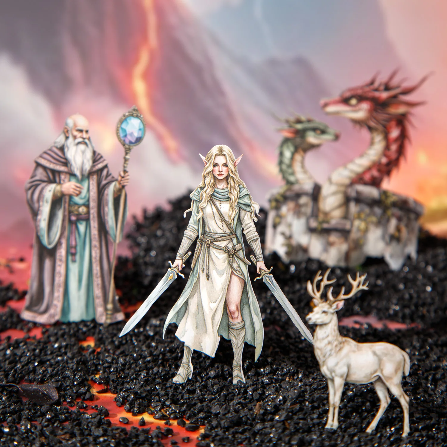 15 Blatt/Beutel Guardian's Oath Series Prinzessin und Drachen-Thema, 3D-Landschaftsaufkleber-Set für DIY-Scrapbook, Handyhülle, Notebook