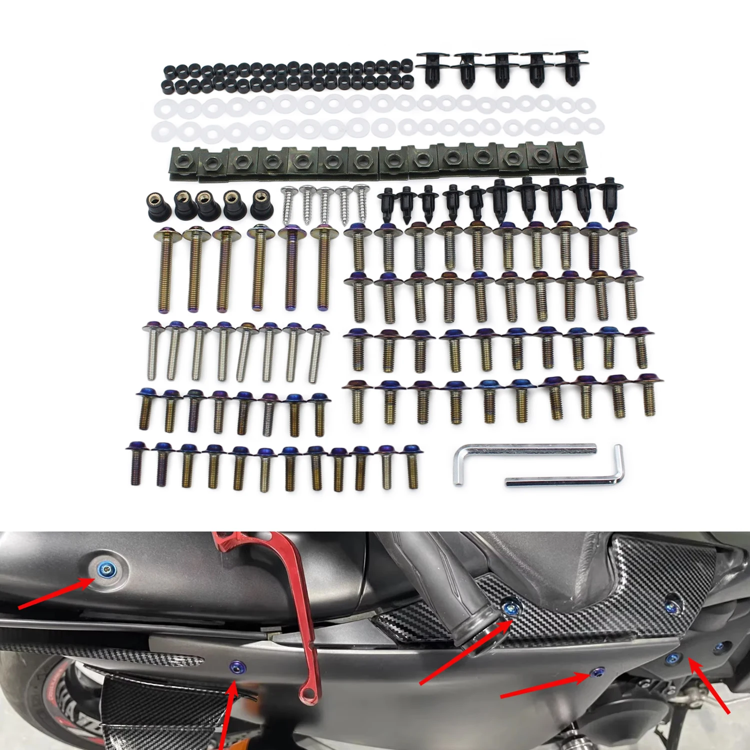 195pcs Motorcycle Body Screw Nut Fairing Bolt Kit For Yamaha YZF R1 R15 R25 R3 R6 R7 R125 R15 R25 MT03 MT07 MT10 FZR FJ TZ