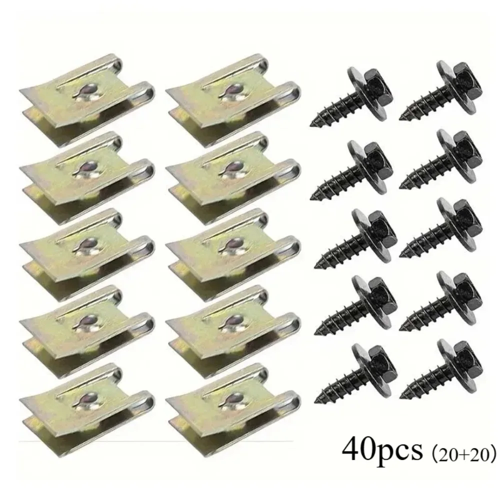 40Pcs Car Screw Base U Clip Metal Fastener For Fender Bumper Protection Interior Accessories Used For Automobile Fastening