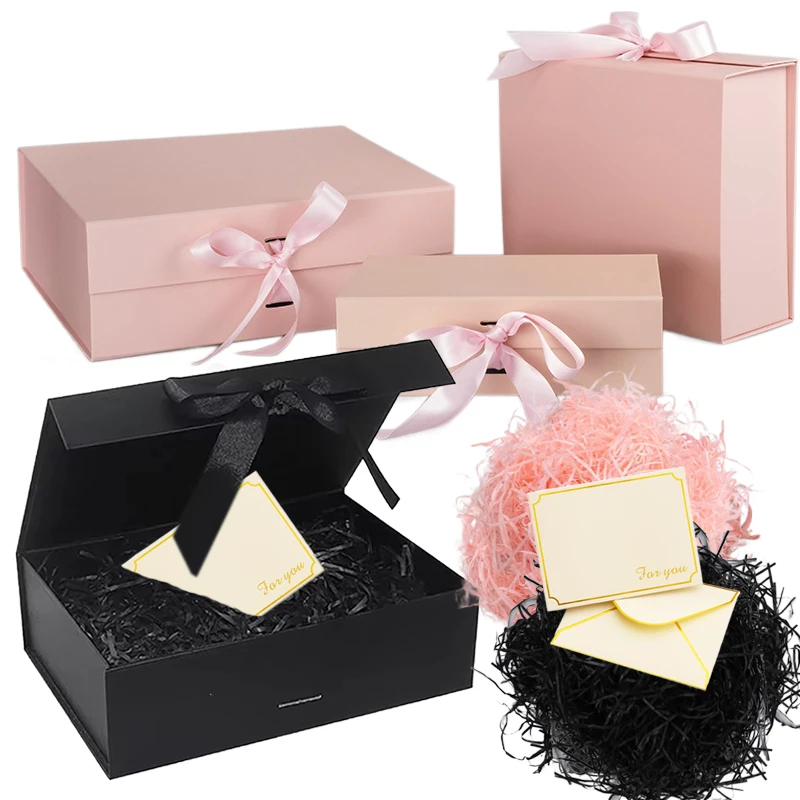 Magnetisches Geschenkbox-Set mit Lafite-Gras und Grußkarten, Schwarz/Rosa/Weiß, Party-Valentinstag-Geschenke, Faltbox TMZ – Detail 3