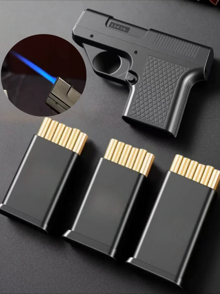 Coole pistoolvormige winddichte riem, 3 sigarettenpakjes, aansteker, opblaasbare buitenaansteker met jet-turbine, gepersonaliseerd cadeau voor mannen - afbeelding 2