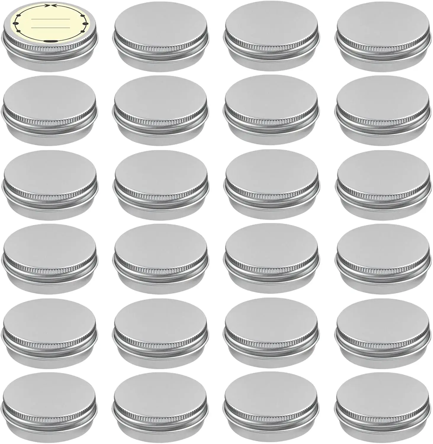 

24Pack 1/2 Oz Aluminum Tin Cans with Screw Lid and Labels, Refillable Travel Sized Cosmetic Containers Small Tins for Lip Balms