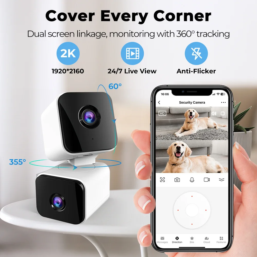 Smart WiFi Security Camera Dual-lens HD Video Indoor Wireless Monitoring Support Mobile Phone Remote Alarm Security Protection