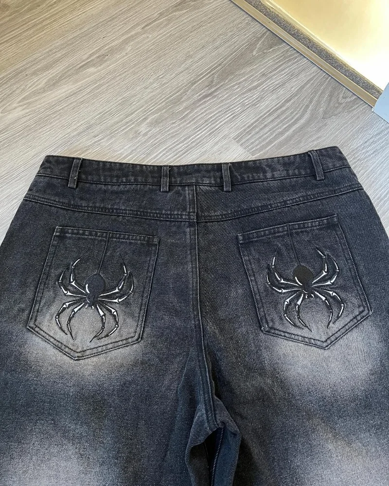 Shorts jeans bordados gradiente preto para mulheres, calça casual, Y2K Hip Hop, tendência de rua, rua alta, jeans esportivos