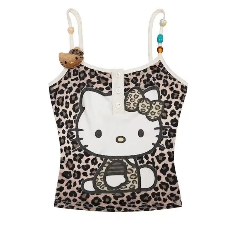 

Oversize Chubby Sister American Spicy Girl Leopard Print Hello Kitty Tank Top Women Summer New Slimming Camis Y2k Accessories