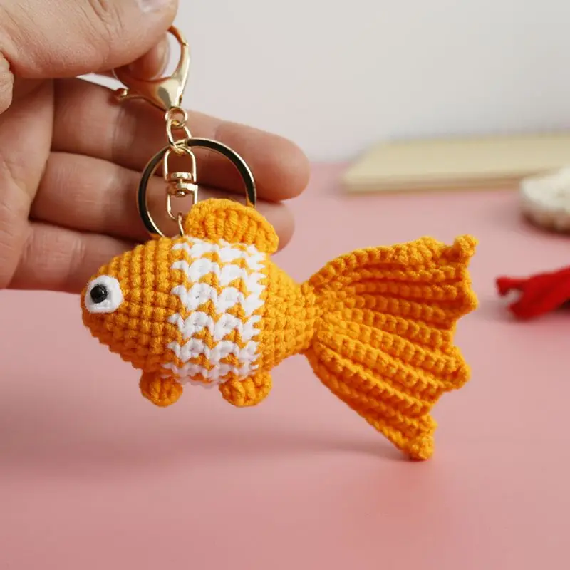 

Knitting Goldfish Keychain Creative Clown Fish Crochet Keychains Knitted Weaved Fish Pendant Keychain For Car Keys Accessories