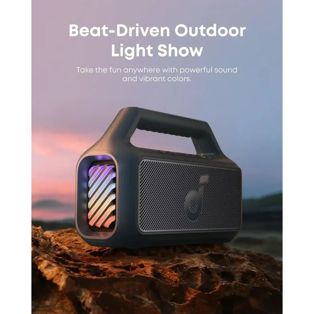 Soundcore Boom 2 قابل للتخصيص بواسطة Anker، مكبر صوت خارجي، 80 وات، مضخم صوت، BassUp 2.0، وقت تشغيل 24 ساعة، IPX7 مقاوم للماء، قابل للطفو، R