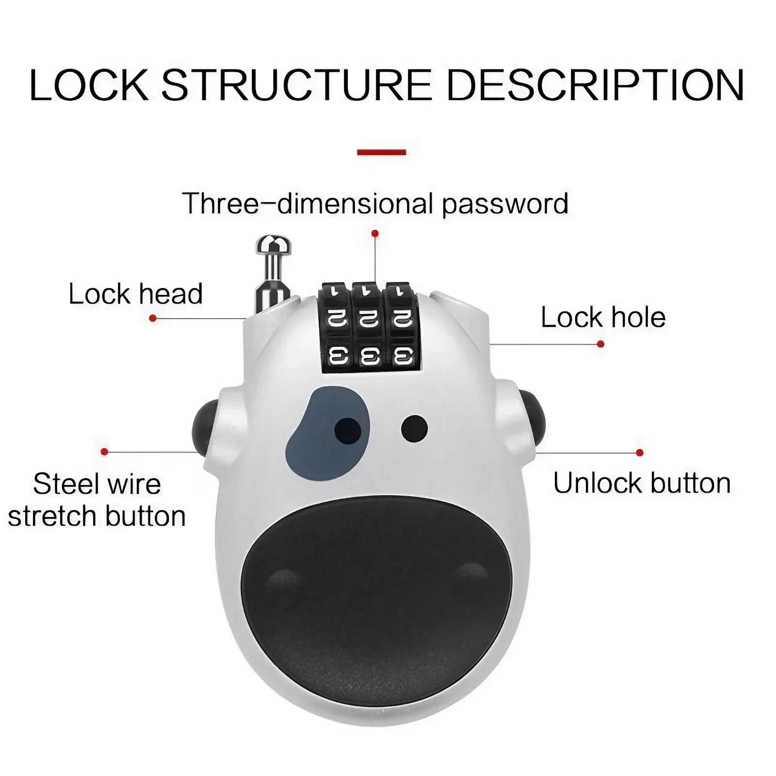 Bicycle Steel Cable Code Lock Suitcase Car Sled Telescopic Wire Rope Lock Bicycle Helmet High-precision Code Wheel Password Lock