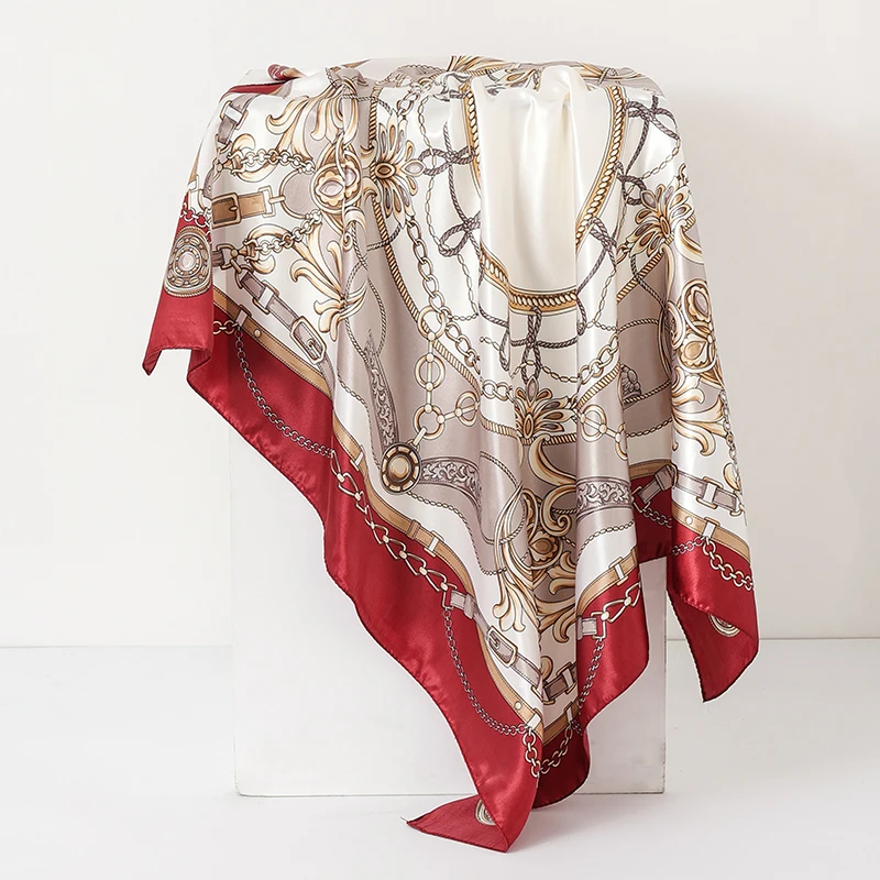 Luxus Marke 90 cm Platz Silk Schal Frauen Schals Wraps Hijab Schals Drucken Kopftuch Femme Kopf Schal Foulard Bandana Strand pareo – Detail 5