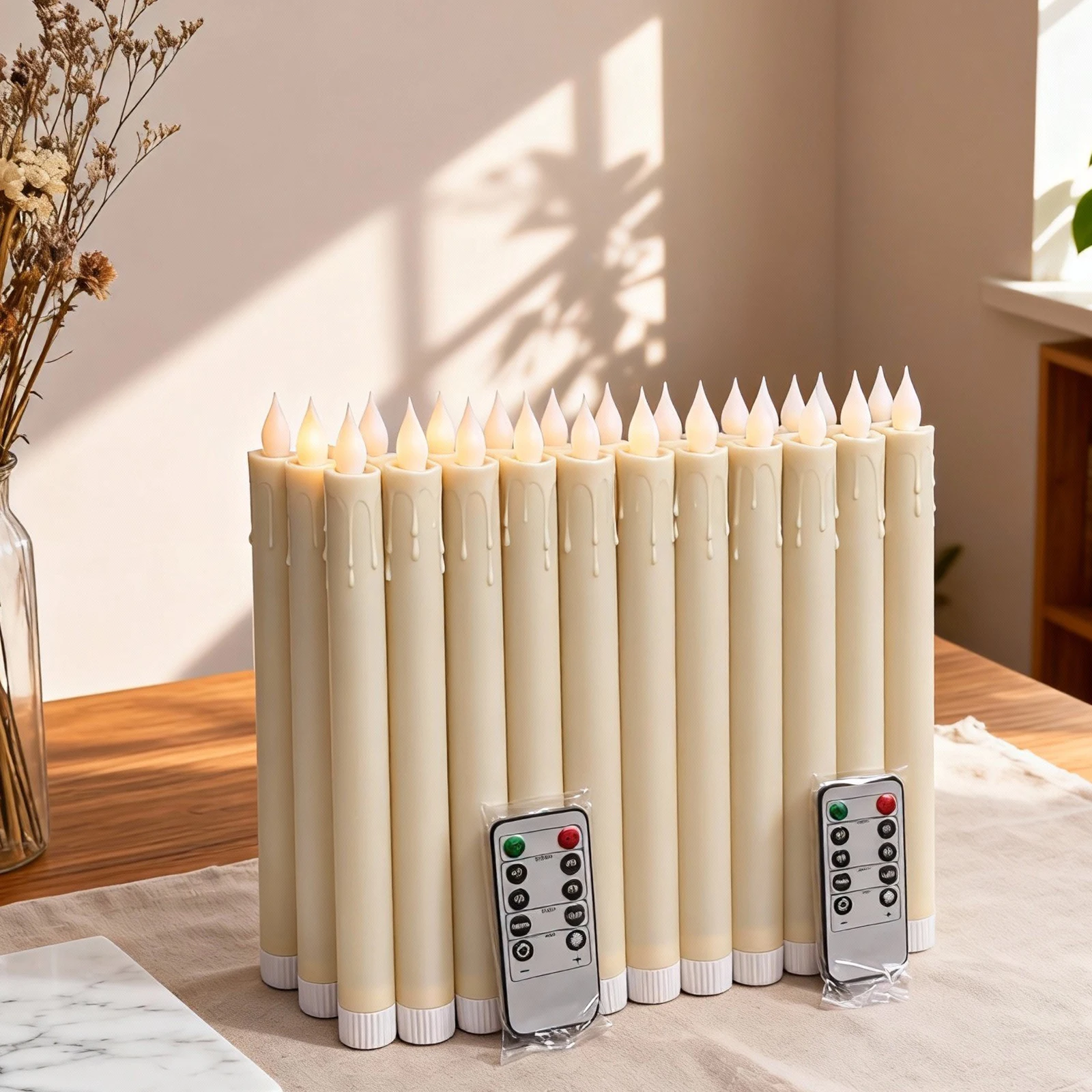 6 Pack Flickering Flameless Taper Candles with Remote and Timer LED Candlesticks Plastic Window Candle Party Indoor Home Decor 5